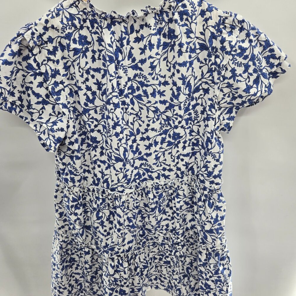 Sugarlips White Blue Floral Ruffle Sleeve Lined Cotton Mini Dress Size Small - Picture 6 of 12